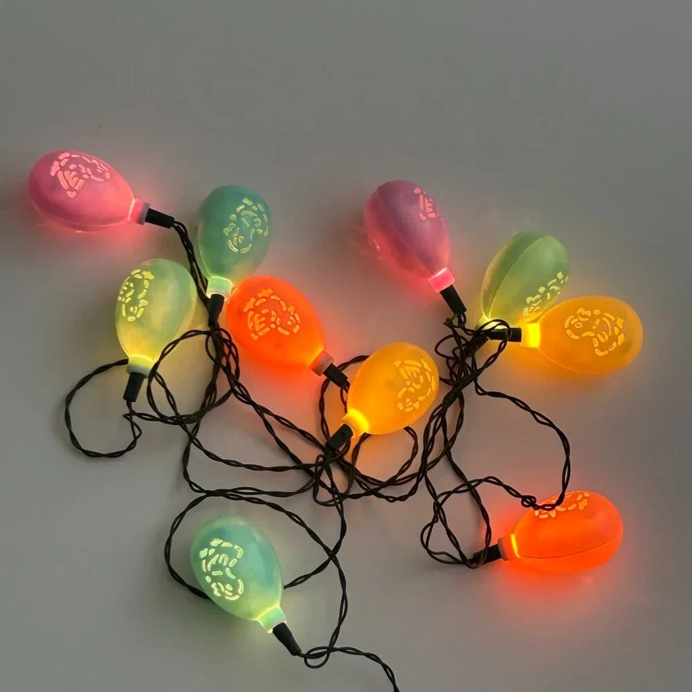 Happy Easter Blow Mold 10 Egg String Light Set Chick Duck Cutout Plastic Vintage